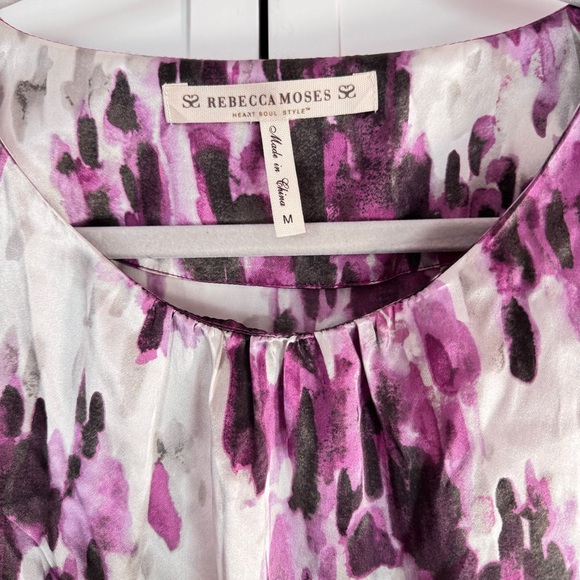 Rebecca Moses Silk Dress Lightweight 3/4 Sleeves Purple Splash Size Medium - Picture 3 of 6